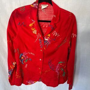Uri Gabo 1980s Vtg Womens Shirt Long Sleeve Red Print Size 10